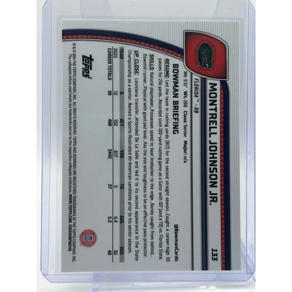 2024 Bowman Chrome U Montrell Johnson Jr. Aqua Refractor 14/299 Florida Panthers